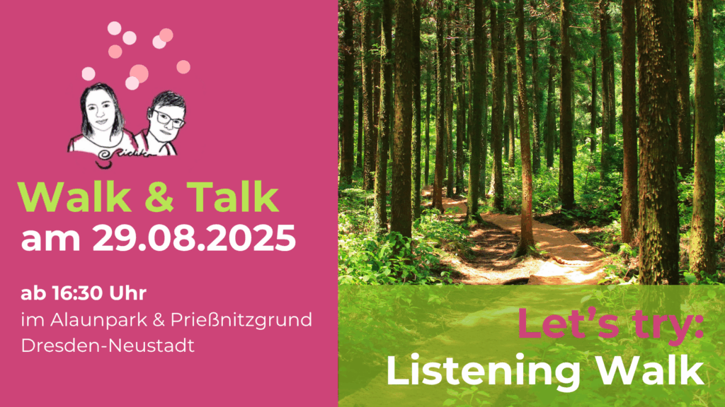Werbebild zum Walk & Talk am 29.08.2025 mit einem Bild von grünem Wald